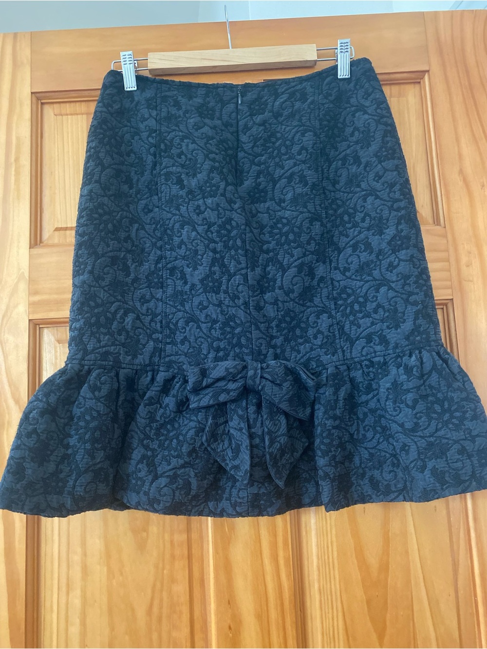 Rickie Freeman for Teri Jon Wool Silk Blend Floral Jacquard Bow Back Skirt 10